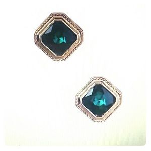 Emerald Green Crystal 14k Gold Plated Stud Earring